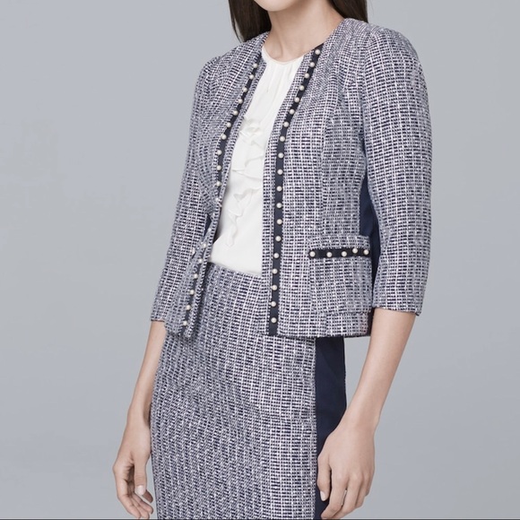 NWT Whbm Embellished Pearl Tweed Jacket & Pencil Skirt, 00 - Picture 2 of 9